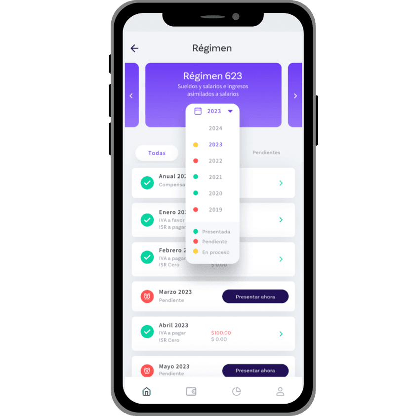 App Contabilízate - Vista de declaraciones